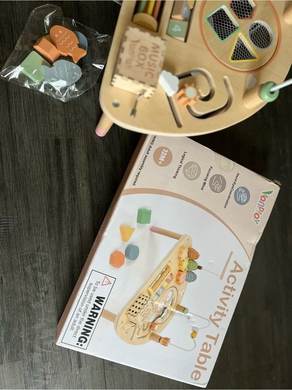 Wooden Activity Table / Board for Kids - Pastel Green & Orange